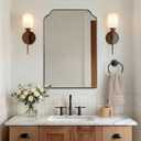 24”x36” Matte Black Scalloped Wall Mirror, Modern Farmhouse Rectangular Bathroom Mirror for Vanity, Solid Stainless Steel 1-Inch Deep Frame for Double Vanity & Mantel Decor