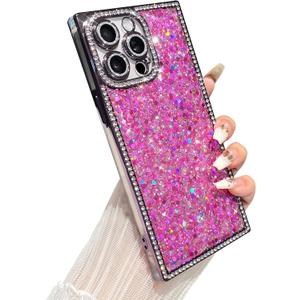 4 x Yeddabox for iPhone 13 Pro Max Case Glitter, Luxury Sequin and Diamond Bumper Cover with Reinforce Corner, Soft Shockproof Protective Electroplated Case for iPhone 13 Pro Max for Women Girls, Purple