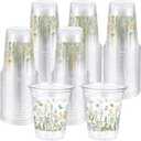 Hushee 60 Pcs Floral Cups with Spring Summer Fall Flower 16 oz Wildflowers Plastic Disposable Drinking Cups for Summer Spring Autumn Birthday Baby Shower Party Supplies(Wildflower), approx. 16oz