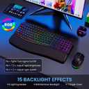 COLIKES Ergonomic Wireless Keyboard and Mouse Silent, Rechargeable Wave Keyboard with 15 Lighting RGB Backlit Effects, Soft Leather Wrist Rest, 3200 DPI Mouse for PC Computer Laptop Windows Mac