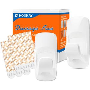 hookay 10lbs Large Utility Hooks, 2 Indoor Hooks with 6 Adhesive Strips, Damage-Free Wall Hooks for Garage/Office/Kitchen, Holds 10 lb, No Tools Removable Organizer
