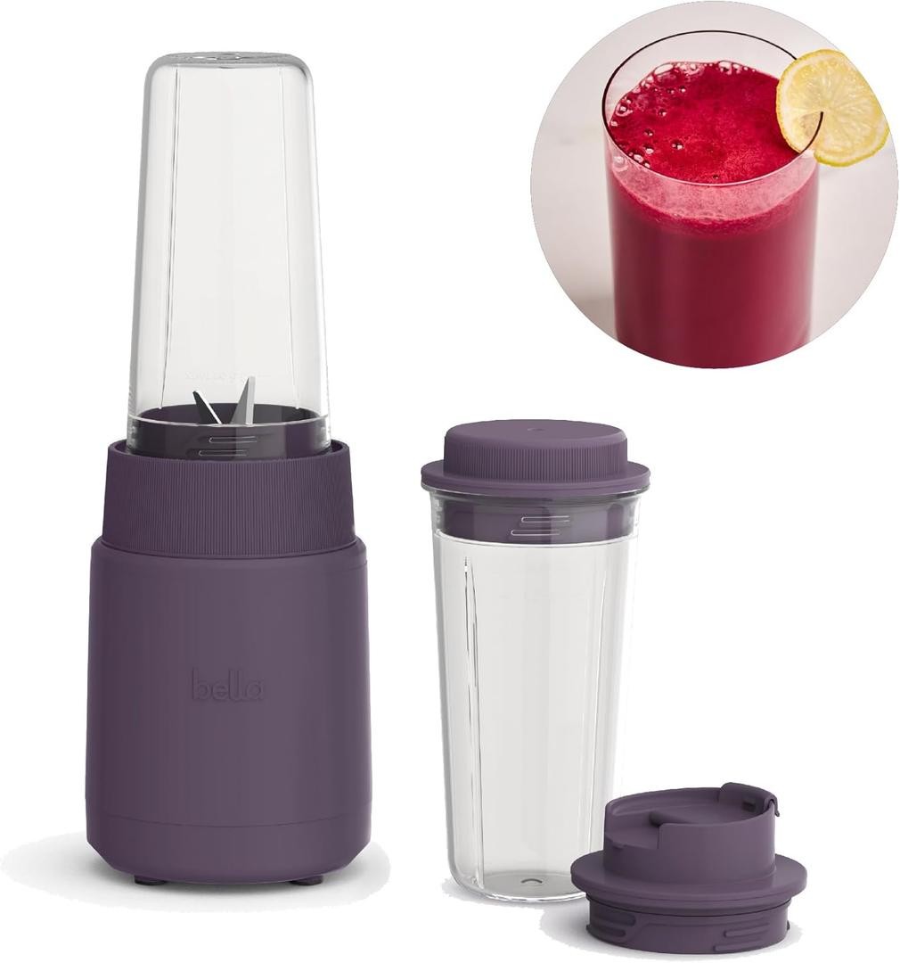 bella 6 Pcs Portable Rocket Blender, Juicer & Smoothie Maker, Press & Twist Design, EverGood & BPA Free Dishwasher Safe Parts, 4 Tip Stainless Steel Blade, Cord Wrap, 240 Watt Motor, Plum (1.7 Cup)