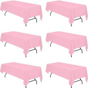 BRILLMAX 6 Pack Pink Tablecloths 60x126 Inch for 8ft Rectangle Tables
150 GSM Polyester Fabric, 15" Standard Drop, Water, Stain & Wrinkle Resistant Cloth Cover for Wedding Reception Banquet Party