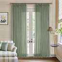 Pinch Pleated Green Linen Curtains 96 Inches Long for Living Room Bedroom Light Filtering Boho Window Drape 96 inch 2 Panels with Hooks Rings 8ft Sage Green Sliding Glass Door Semi Sheer Curtain