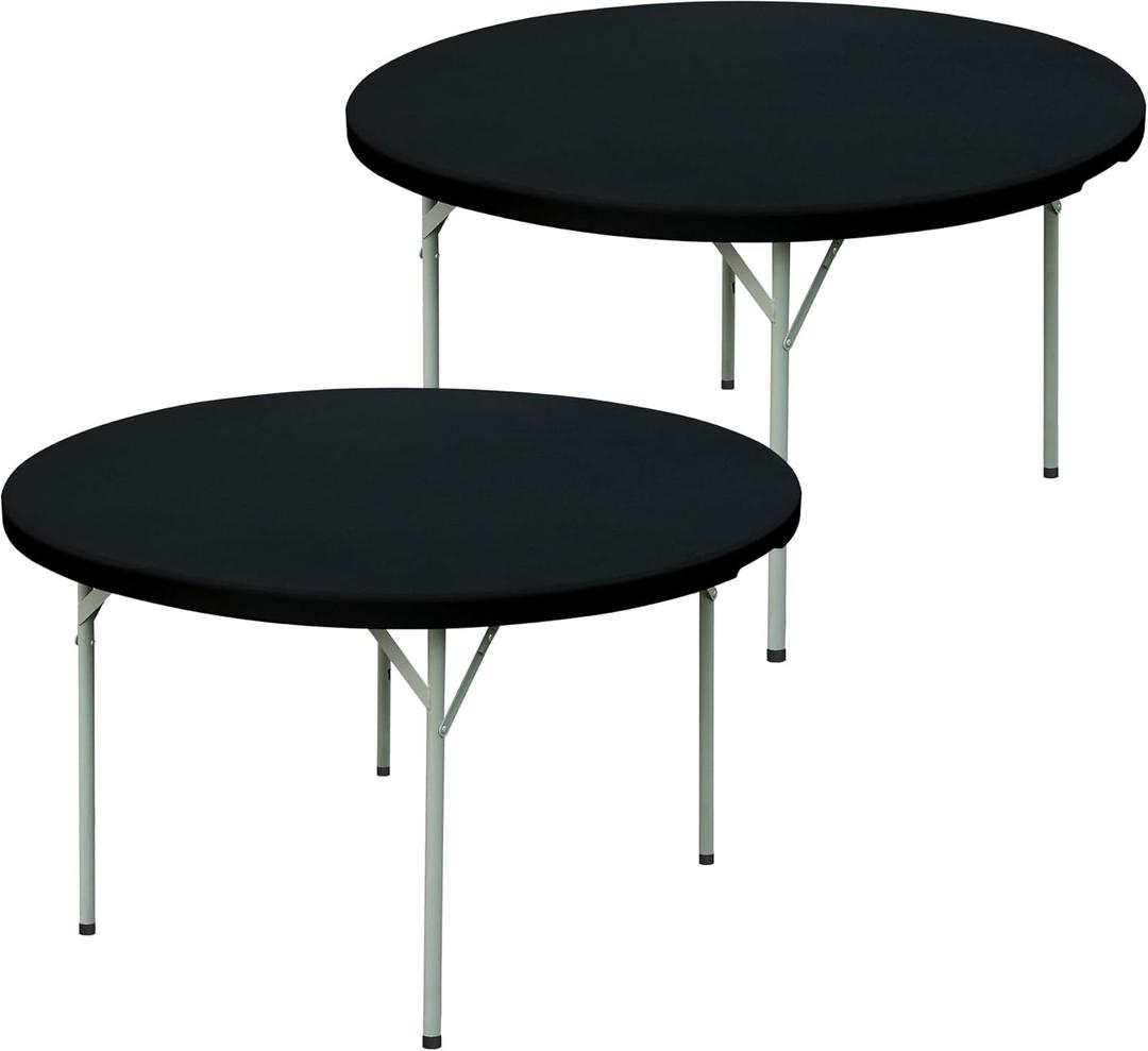2 Pack Round Fitted Tablecloth 5ft Stretch Spandex Table Cover 60 Inch Black Washable Table Cloth Elastic Table Topper for Indoor and Outdoor