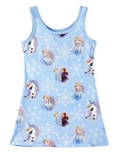 Disney Frozen Elsa & Anna Toddler Girl Tank Dress Blue Snowflake Print Sleeveless A-Line Sundress Birthday Party Casual Summer Outfits Clothes 4-5T