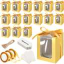 Fulmoon 50 Pack Gift Boxes for Wine Glass Transparent Gift 9 oz Stemless Glass Paper Packaging Box with Ribbon Tag Hemp Rope for Wedding Bridal Shower Baby Shower Birthday(Gold)