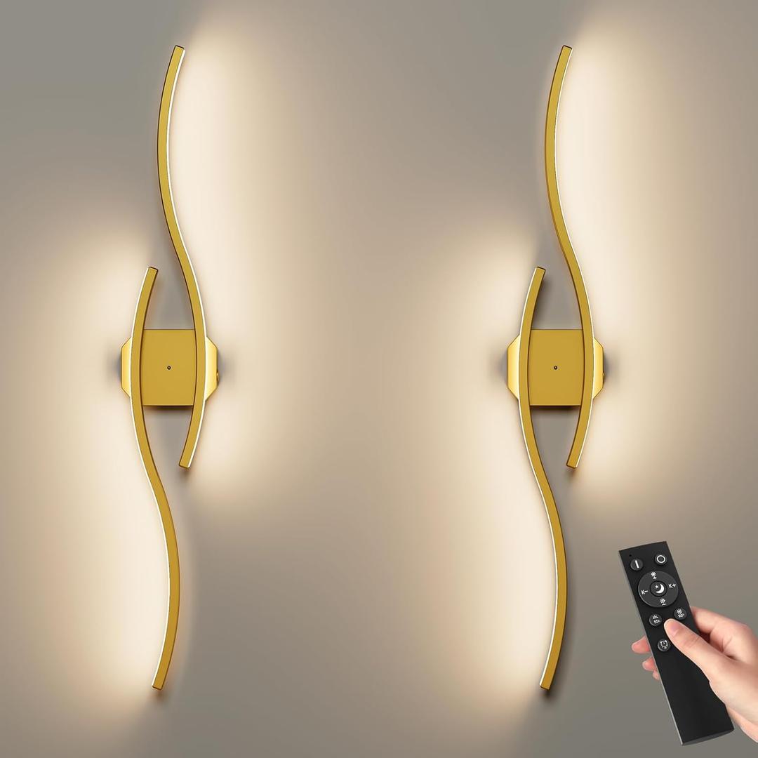 hunhun Battery Operated Wall Sconces Set of Two, Wireless Wall Sconce with Remote Control, Gold Rechargeable Sconces 3000K-6500K, RGB Dimmable Wall Lights for Living Room, Hallway, Bedroom