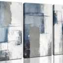3 Pcs Navy Blue Abstract Canvas Wall Art Modern Minimalist Neutral Blue and Grey Paintings Pictures Wall Decor Poster Print Artwork for Living Room Bedroom Office Home Decoration