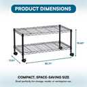 2-Tier Media Shelf Organizer with Adjustable Shelves with 125-lb Capacity Per Shelf, Black Steel Wire Shelving, Storage Rack with Smooth Rolling Locking Casters, 18" X 36" X 20"