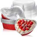 Hushee 12 Pcs 27oz Valentines Heart Shaped Aluminum Foil Cake Pan with Lids 7.4" Red Large Disposable Valentines Food Baking Pan Packing Tins Takeaway Containers for Valentine's Day Party Supplies