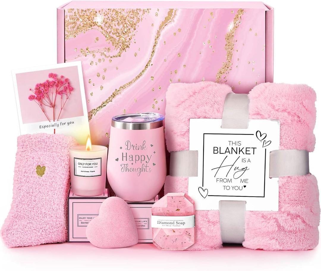 Mothers Day Birthday Gifts for Women Mom Wife Grandma Daughter Friends Sister, Unique Gifts for Women Her Girlfriend Teacher Coworker, Self Care Get Well Soon Gift, Luxury Rose Spa Bath Gift Basket
