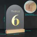 Wedding Table Numbers 1-20, Acrylic Arch Signs with Natural Wood Stands Holders, Rustic Table Decor for Reception & Parties (Frosted Gold)