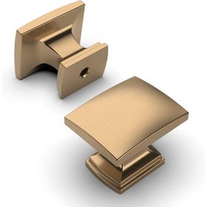 Amerdeco 10 Pack Champagne Bronze Cabinet Pulls & Knobs - 1-1/8 Inch Single Hole Square Drawer Pulls for Bathroom Cabinets ZH0011