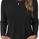 Women's Long Sleeve Shirts Casual Crewneck Tops Fall Fashion Soft Basic Tee for Work Business 2026 (Large, Black)