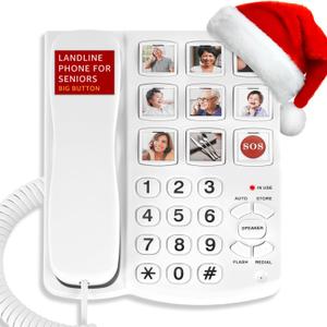 Uvital Big Button Phone for Seniors, Corded Landline Phone with 9 One-Touch Dialing Big Buttons, Hands-Free Calling, Loud Ringer, Easy to Use for Visually Impaired Telephone for Seniors