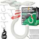 [UPGRADED] 200LBS 4Pcs Rotatable Ceiling Hooks with 4 Screw Points Plate Base, White Wall Mount Metal Hanger for Hanging Plants, Bird Feeders, Lanterns, Lights, Wind Chimes, Indoor Outdoor Decor