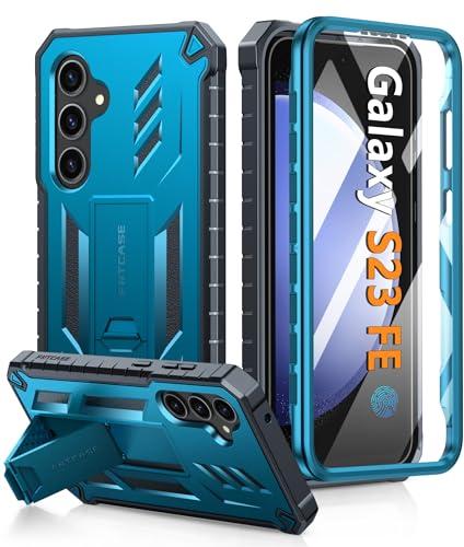 FNTCASE for Samsung Galaxy S23-FE Case: Military Grade Protective Hard Phone Case with Kickstand | Screen Protector | Shockproof TPU Full Protection Drop Proof Phone Cover for Galaxy S23 FE 5G Blue