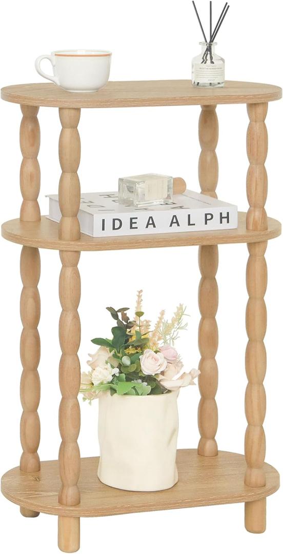 MaxSmeo Narrow Side Table, Small End Table with 3-Tier Open Shelf, Slim Bedside Table Nightstand for Small Spaces, Bedroom, Living Room (Rustic Walnut)