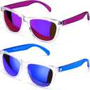 COLOSSEIN Sunglasses Womens,Classic Square Frame UV400 Mirrored Lens,Sunglasses Fit For Beach,Vacation,Driving (A3 - Purple + Blue - Mirrored Lens)