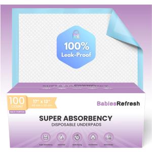 Super Absorbency Disposable Underpads, 17 x 13", 100 Count, Leakproof Quick Drying for Multi-use for Babies, Puppy Pads and Adults, Chucks, Disposable Diaper Changing Pad for Baby, Blue, Small