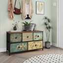 Tohomeor Dresser with Drawers for Bedroom Chest of Drawers Fabric Dresser for Closet,Nursery Entryway Hall Tree TV Stand for Living Room Retro Floral Pattern Drawers Wooden Top (5 Drawers)
