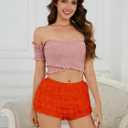 Women's Y2K Ruffle Mini Shorts Lace Sexy Bloomers Lolita Layered Skirt Cute Sweet Pettipants (Orange, XXL)