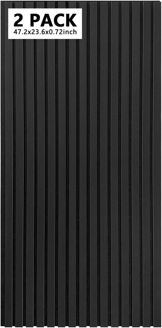 Noooza 2-Pack Acoustic Wood Wall Panels47.2 * 23.6 * 0.72 Soundproof Wall PanelsDecorative Acoustical Barrier3D Wood Slat Wall Panels for Wall and Ceiling-Black