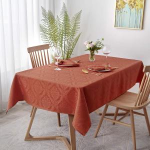 maxmill Square Table Cloth Damask Design Water Proof Wrinkle Free Heavy Weight Soft Tablecloth Decorative Fabric Table Cover for Outdoor and Indoor Use Square 60 x 60 Inch Rust