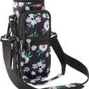 AUPET Water Bottle Sling Bag Sleeve Holder Carrier, Insulated Crossbody Water Bottle Case Cover with Strap and Pockets for Men/ Women Walking Hiking Camping, 25  Oz, White Flowers