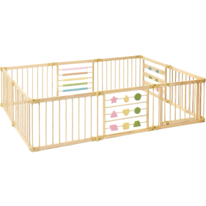 Wooden Playpen Extra Large for Toddlers and Babies - 3 Theme Toy Design - (8/10) Wood Panels - Foldable and Adjustable Baby playpen - Extra Large Baby playpen