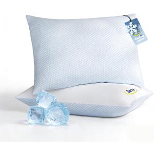 Serta Cooling Down Alternative Bed Pillows King Size Set of 2, Reversible Cooling & Cotton Fabric, Medium Firm, Breathable Support for Hot, Side, Back & Stomach Sleepers, 20" x 36"