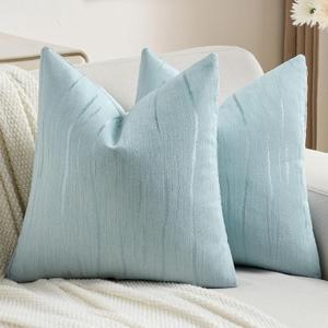 FUTEI Pack of 2 Chenille Decorative Throw Pillow Covers 20x20 Inch,Soft Embossed Striped Textured Cushion Case,Modern Home Decor for Couch Bed Living Room,Light Blue