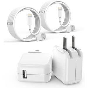 Fitquipment Compatible with iPad iPhone Charger Fast Charging 2Set 6FT Cable Cord with 12W Foldable Block Charging Travel Wall Plug Compatible with i Pad, iPadPro, iPadAir,iPhone
