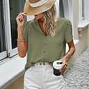 PRETTYGARDEN Short Sleeve Tops for Women 2026 Summer V Neck Western Chiffon Button Down Shirts Dressy Casual Work Blouses, Small
