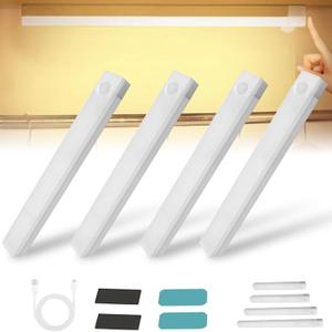 4/8Pack Punch-Free Smart Sensor Magnetic Rechargeable Led Lights,Under Cabinet Lights,Home Motion Sensor Light Indoor(4PCS Warm Light,20cm/7.8in)