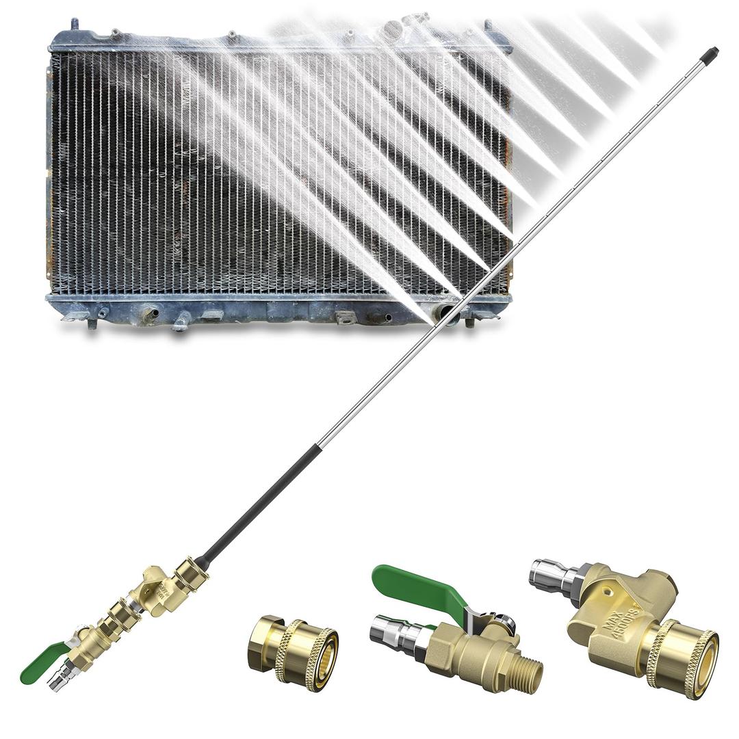 Twinkle Star Radiator Cleaning Wand 30", 5000 PSI Stainless Steel Dual Water/Air Radiator Cleaner Wand with Quick Connector & 180° Swivel for Cars, Trucks, RVs, Heavy Equipment(with Switch)