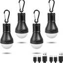 Jarxin Led Camping Lantern USB Rechargeable,Outdoor Tent Lights for Camping Hanging,Kids with Clip Hook Camping Flashlight (4 Packs Black)