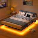HAVONIZD Full Size Floating Bed Frame with LED Lights and Charging Station - 10 inch Platform Bed Frame No Box Spring Needed, Easy Assembly