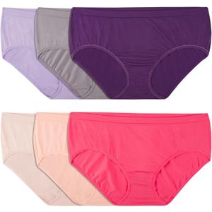 Fruit of the Loom Women's No Show Seamless Underwear, Amazing Stretch & No Panty Lines, (9, Low Rise Brief - 6 Pack - Colors May Vary)