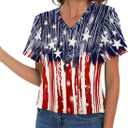 CM-Kid 4th of July Patriotic Shirt for Women American Flag Clothing Summer V Neck Short Sleeve USA Outfit Tee Top (S)