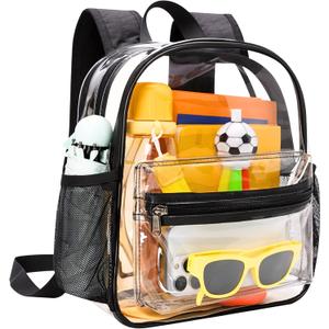 MAY TREE Clear Backpack for Stadium Events, 12x11x5 Inches Small Clear Backpack for Concert Festival Sports Outdoor - Black