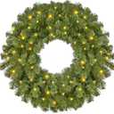 JOYIN 24'' Pre-Lit Christmas Wreath with Warm Lights, Large Lighted Christmas Wreaths for Front Door, Windows, Living Room, Xmas Indoor & Outdoor Holiday Decorations, Battery Operated