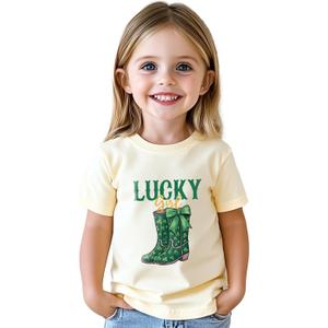 Toddler Boys St Patricks Day Shirt for Girls Funny Saint Patricks Day T-Shirts Kids Short Sleeve Tops Shamrock Tee 2-8 Years (Yellow)