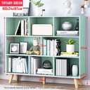 IOTXY Wooden Open Shelf Bookcase - 3-Tier Bookshelf with Leg, Tiffany-Green, 100CM Legs