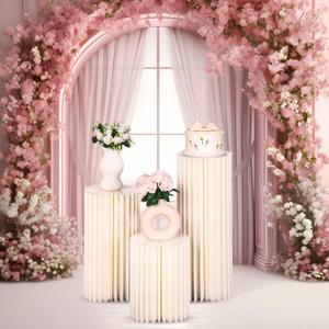 Spiareal 3 Pcs Cylinder Stand for Party 15.7/23.6/31.5in Foldable White Cardboard Columns Pedestal Display Round Columns Pillars Cilindros Fiestas Cake Table Stand for Wedding Birthday Baby Shower
