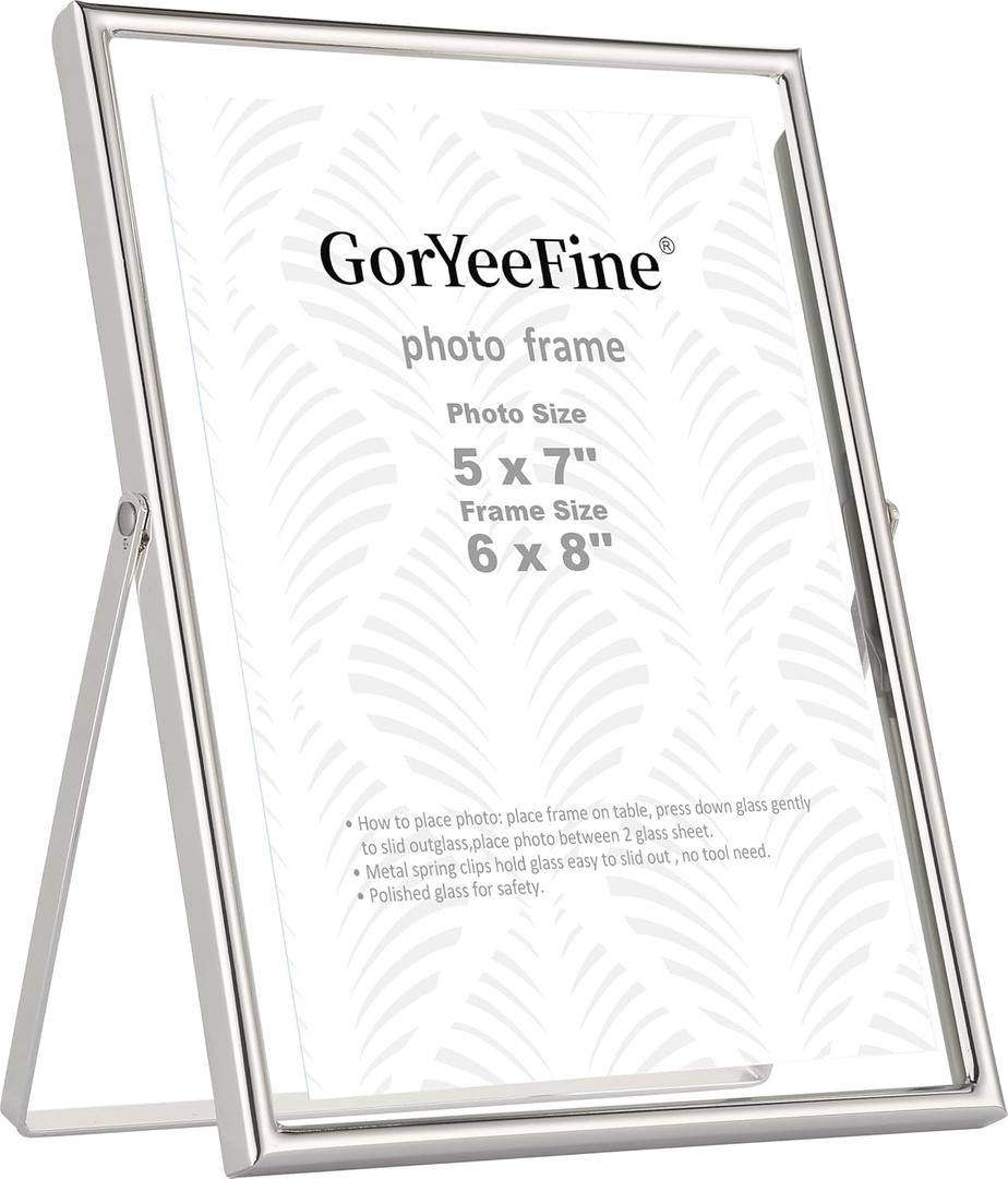 Silver 6x8" Floating Photo Frame for(4x6' & 5x7'),Adjustable Tabletop/Shelf Picture Frames,4x6'' Premium Gift Floating Frame for Wedding,Thanksgiving, Christmas,Birthday,Home or Office Decor