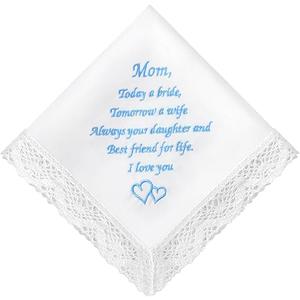 Wedding Handkerchiefs Something Blue for Bride, Mother Of The Bride Gifts Embroidered Lace Keepsake Bridal Hankies, Mother of Bride