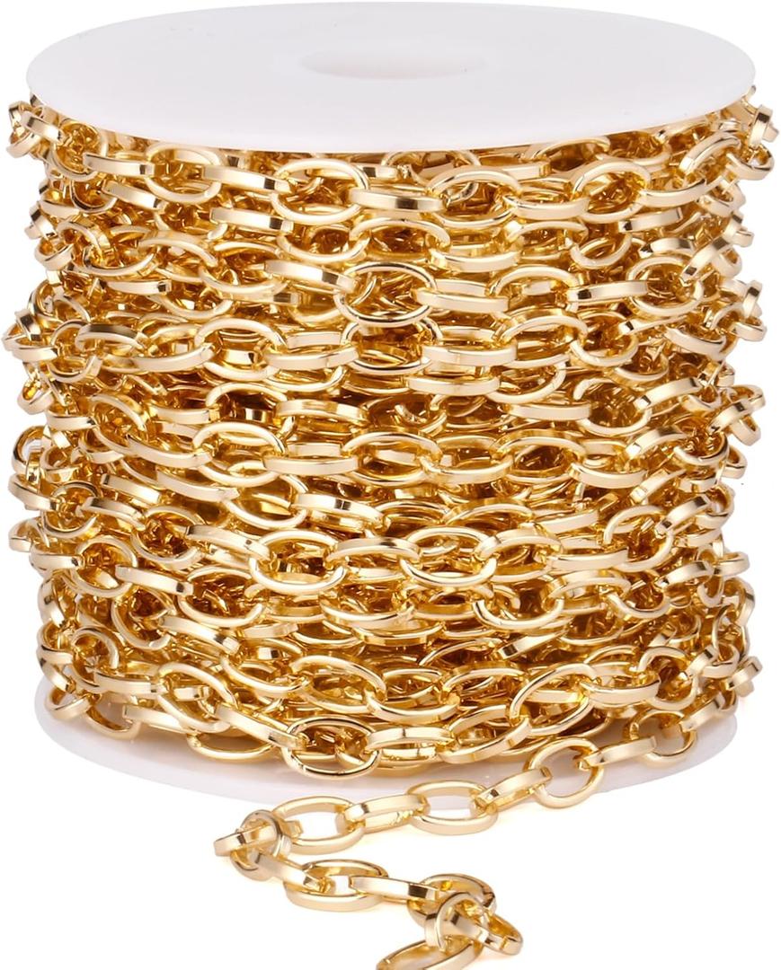33FT Gold Paperclip Chains Roll, 5mm Aluminum Cable Link Chain Spool Bulk for DIY Crafts Jewelry Making