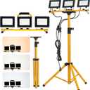 3 Head Dimmable LED Work Lights with Stand 21000 Lumens Portable Work Light with Independent Switches IP66 Waterproof Telescoping Tripod Stand Worklight with 16FT Cord for Indoor Outdoor Lighting